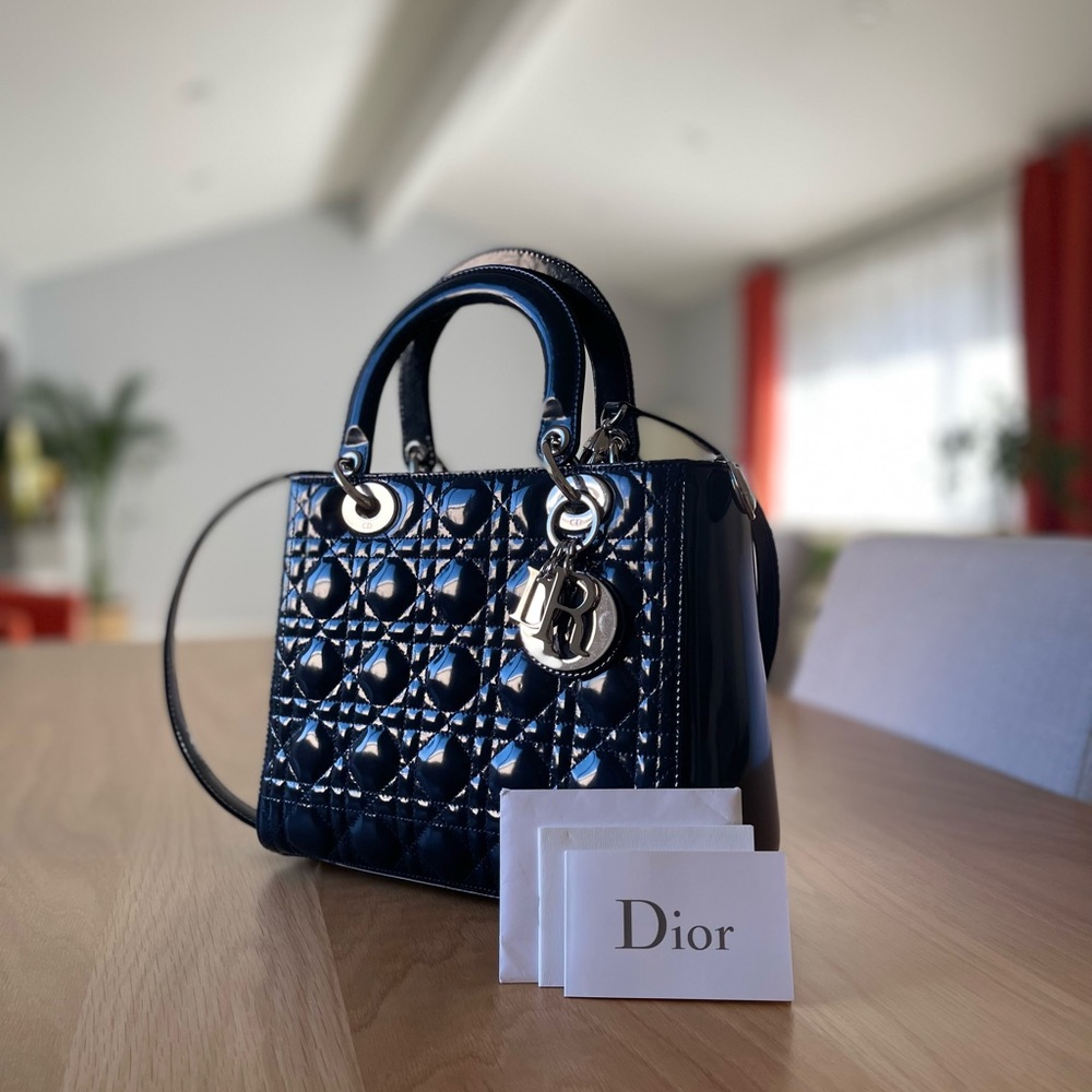 Lady Dior Patent Leather (Navy Blue) Excellent Condition
